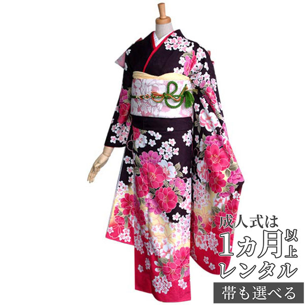 楽天市場】【成人式 振袖 レンタル】RS1579黒茶 赤ぼかし 乙女桜フル