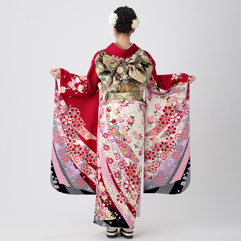 楽天市場】【成人式 振袖 レンタル】RS1656 正絹 赤 熨斗に枝垂桜フル
