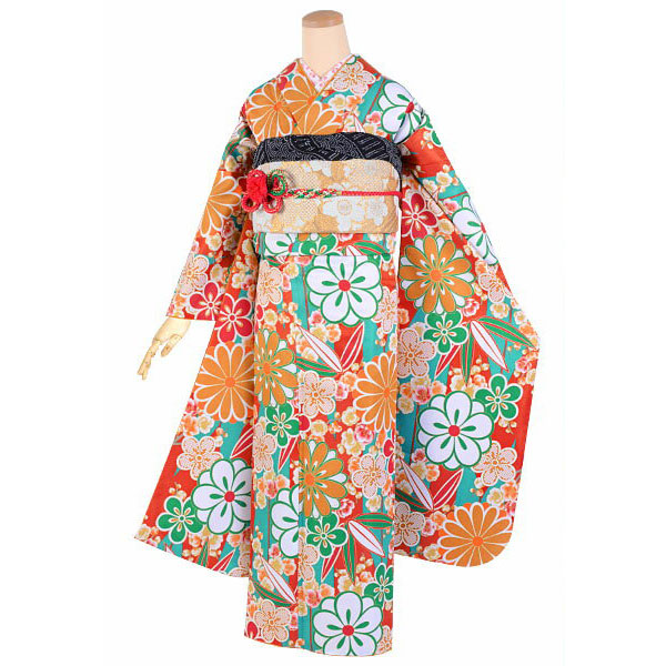 楽天市場】【成人式 振袖 レンタル】RS1614橙色 梅・菊・笹・桜フル