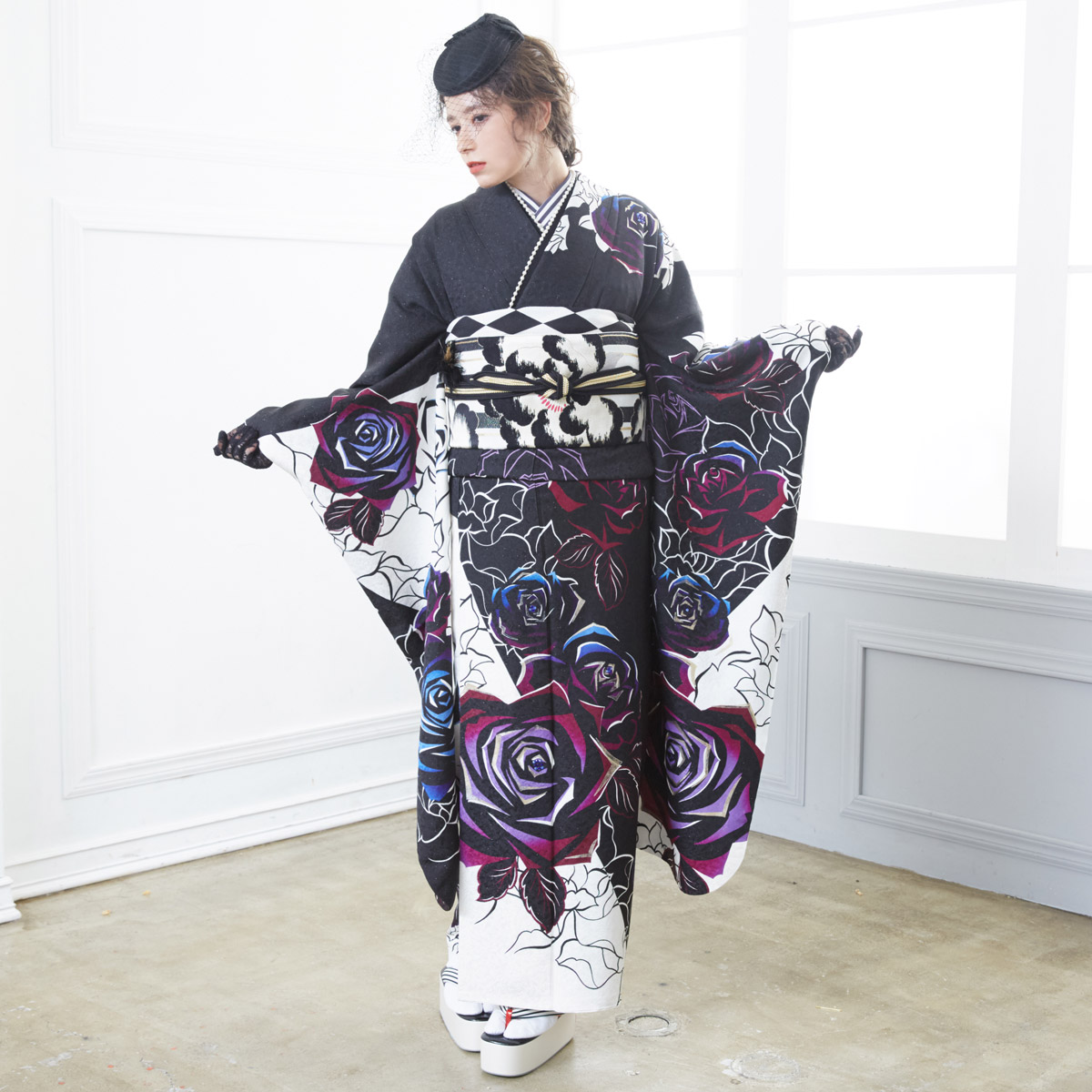 楽天市場】【振袖 レンタル】 結婚式 結納R1138 正絹 黒 薔薇 振袖