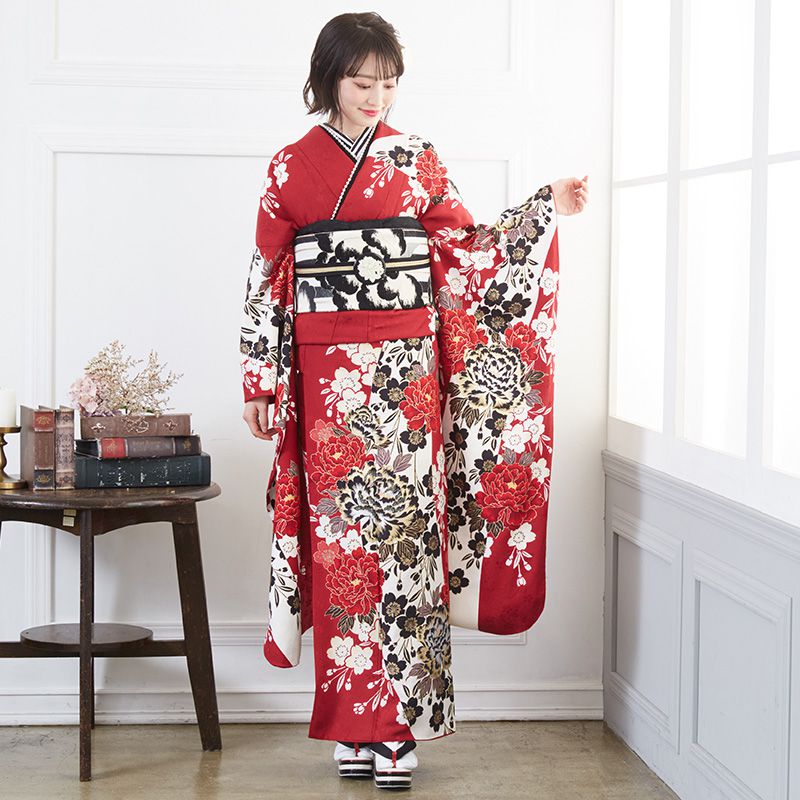 楽天市場】【成人式 振袖 レンタル】RS1358 正絹 赤 豪華金彩 牡丹桜