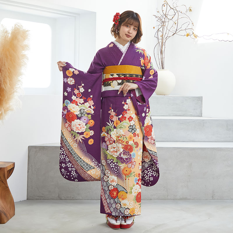 楽天市場】【成人式 振袖 レンタル】RS1336 正絹 紫 牡丹と松竹梅フル