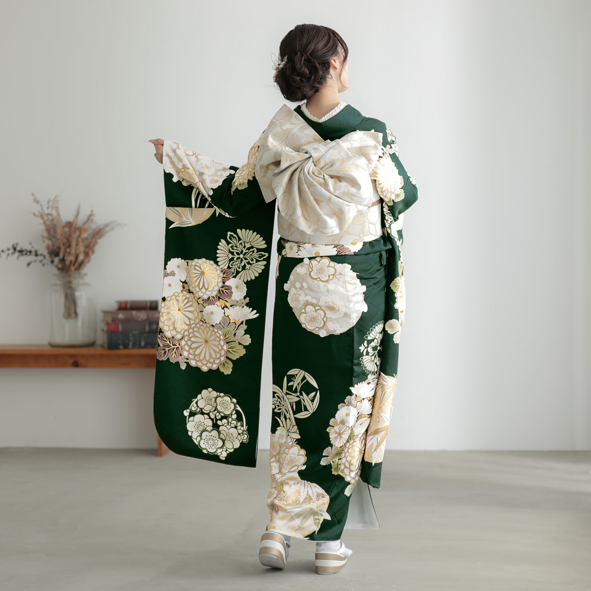 楽天市場】【振袖 レンタル】 結婚式 結納R2102 正絹 深緑 四君子 振袖