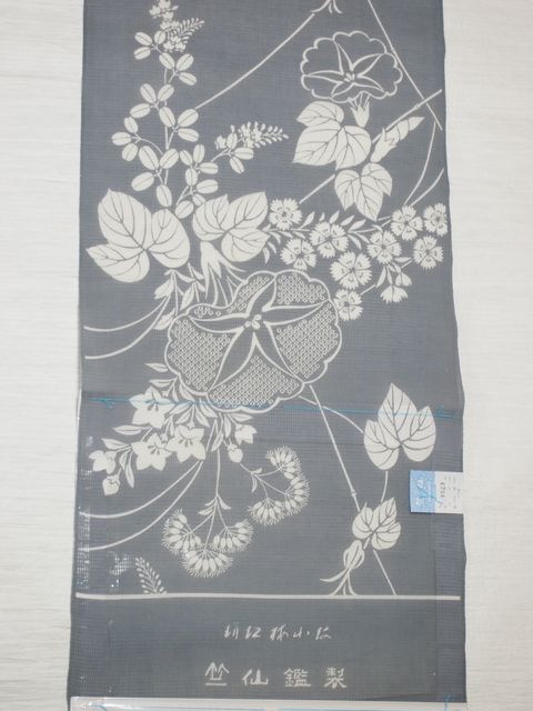 楽天市場】【再入荷】竺仙鑑製浴衣地 竺仙絹紅梅 朝顔に秋草 グレー