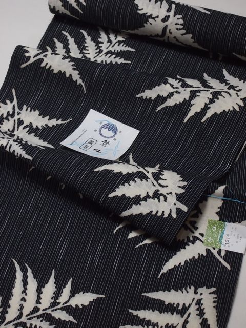 楽天市場】竺仙鑑製浴衣地 綿紬 細川クレヤー シダの葉柄 黒地 男女