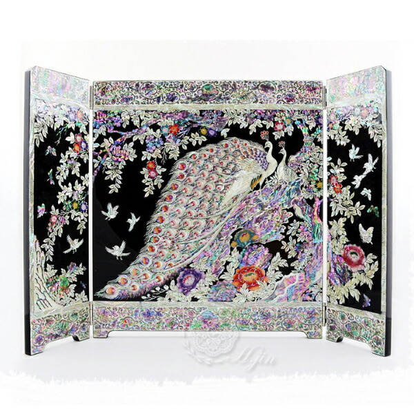 楽天市場】韓国螺鈿 螺鈿漆器 螺鈿 高級 ミニ 卓上 屏風 クジャク 孔雀