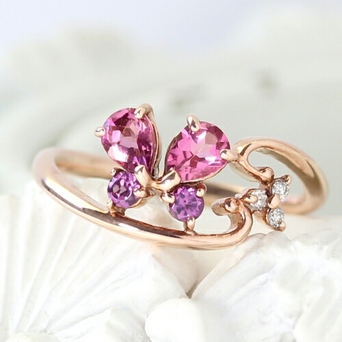 楽天市場】バタフライモチーフ K10カラーゴールド ピンキーリング