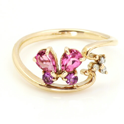 楽天市場】バタフライモチーフ K18 カラーゴールド ピンキーリング