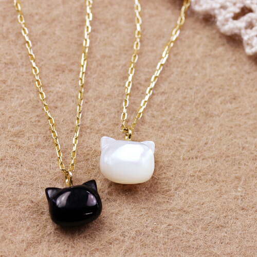 楽天市場】【最短当日出荷】 猫モチーフ 白蝶貝 オニキス K10 ゴールド