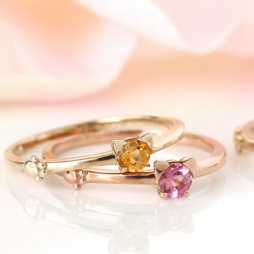 楽天市場】猫モチーフ カラーストーン K10カラーゴールド リング