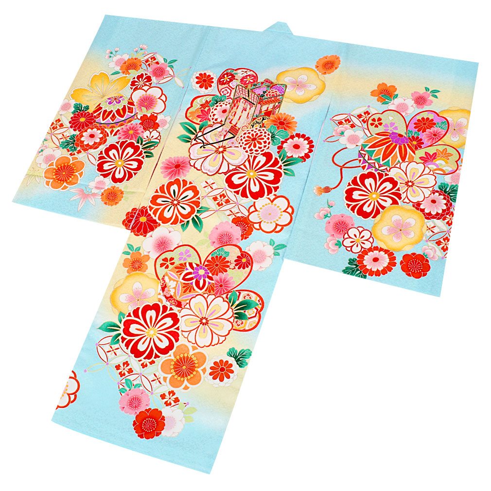 楽天市場】お宮参り 着物 女の子 絹100% 正絹初着 掛け着 産着 水色