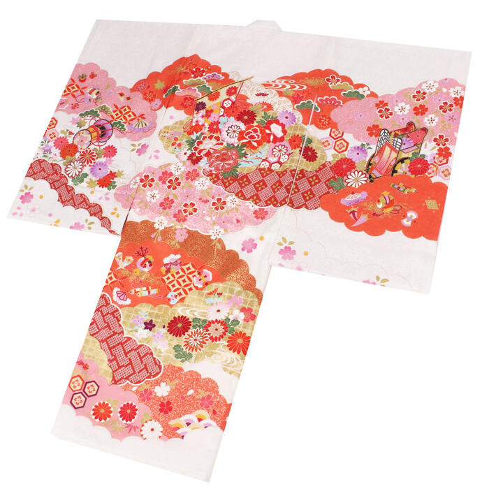 楽天市場】お宮参り 着物 女の子 絹100% 正絹初着 掛け着 産着 白 几帳