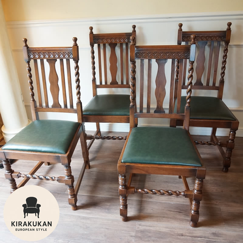 楽天市場】アンティーク家具調 ダイニングチェア 4脚セット 木製 緑色