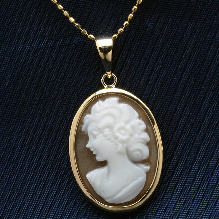 18KYG シェル カメオ ブローチ＆ ペンダントトップアリカ