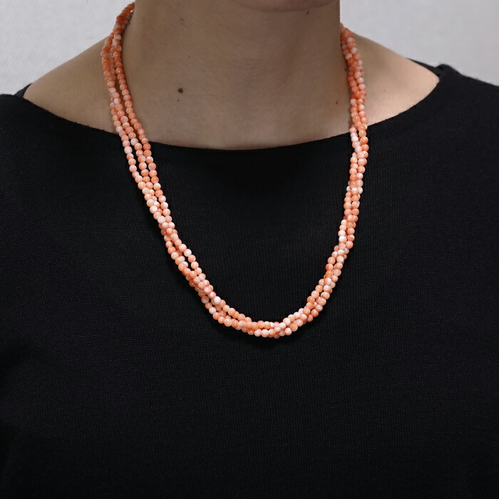 楽天市場】桃色珊瑚 3連 ツイストネックレス 52cm さんご サンゴ