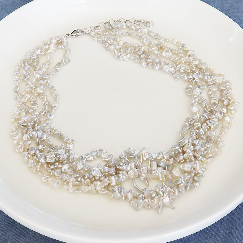 楽天市場】あこや真珠ケシ 5連 ネックレス ナチュラルグレー シルバー