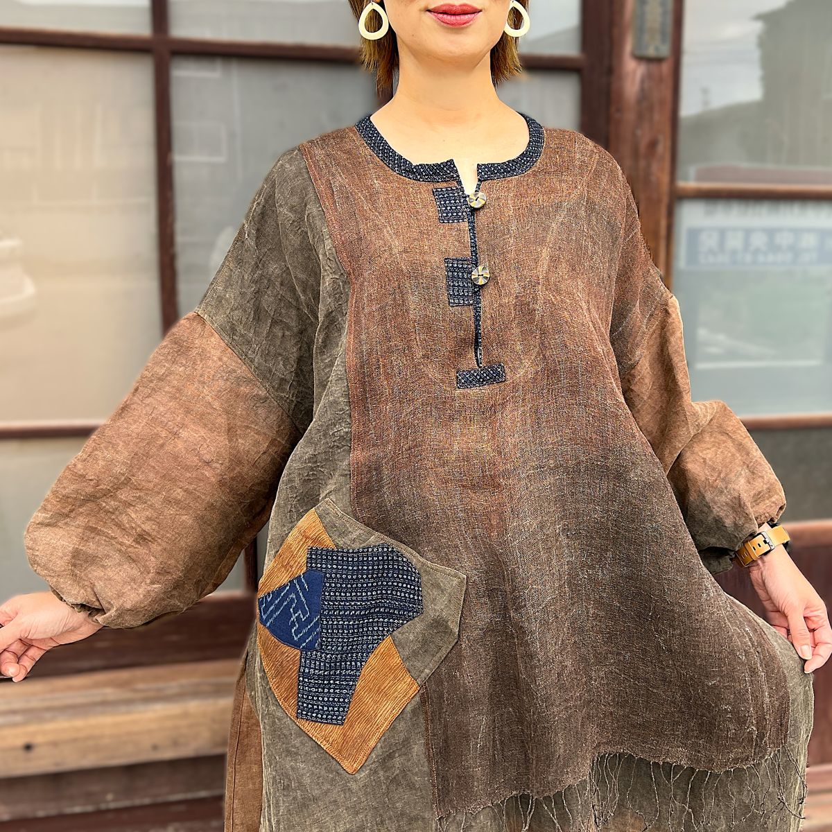 楽天市場】今尾知子作【古布チュニック】作家一点物ふんわり袖長袖春