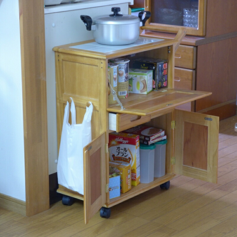 楽天市場】タイルトップワゴン 天然木キッチンワゴン キャスター付き
