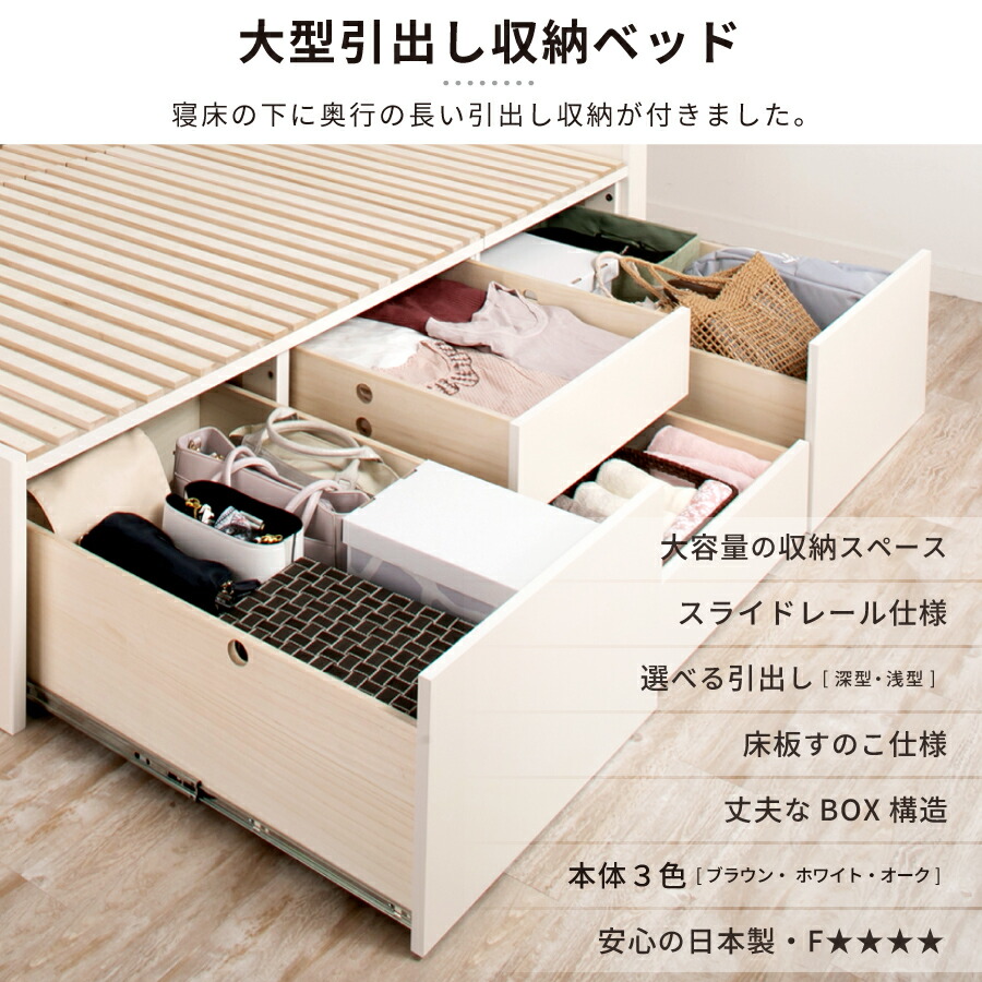 楽天市場】大型引出収納すのこベッド シングル 引き出し BOX チェスト