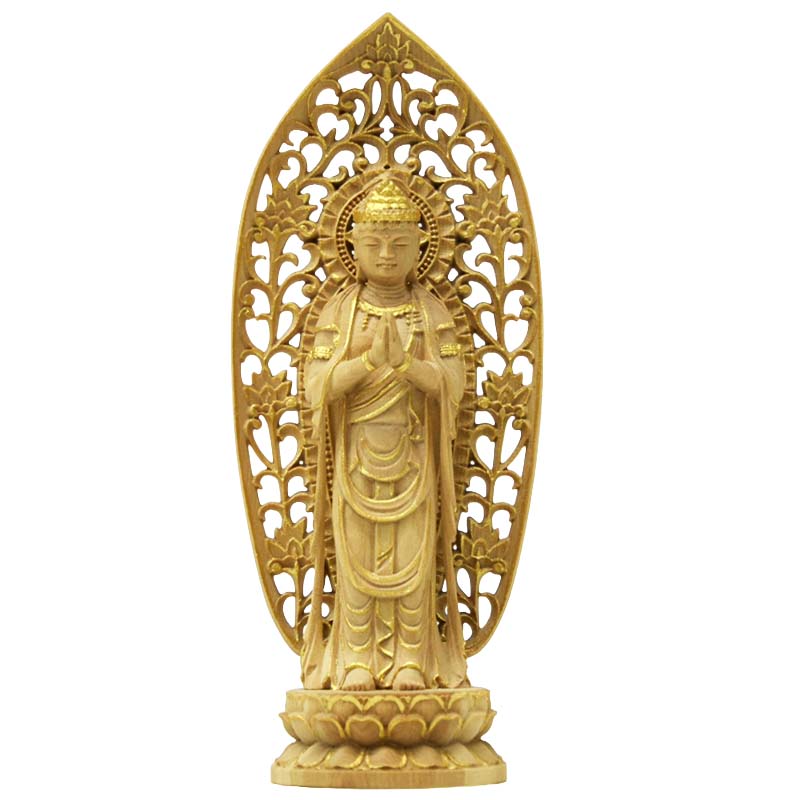 楽天市場】木彫り仏像 小仏－【合掌観音菩薩（聖観音）】 柘植 金泥書