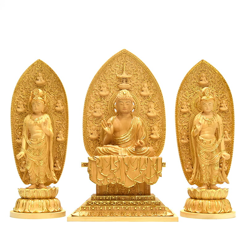 楽天市場】木彫り仏像 薬師寺形【薬師三尊像】 桧木 切金 本尊坐3.0寸