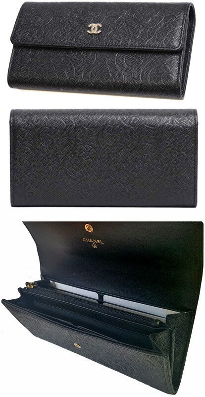 楽天市場】CHANEL シャネル小銭入れ付き2つ折り長財布カメリア型押し
