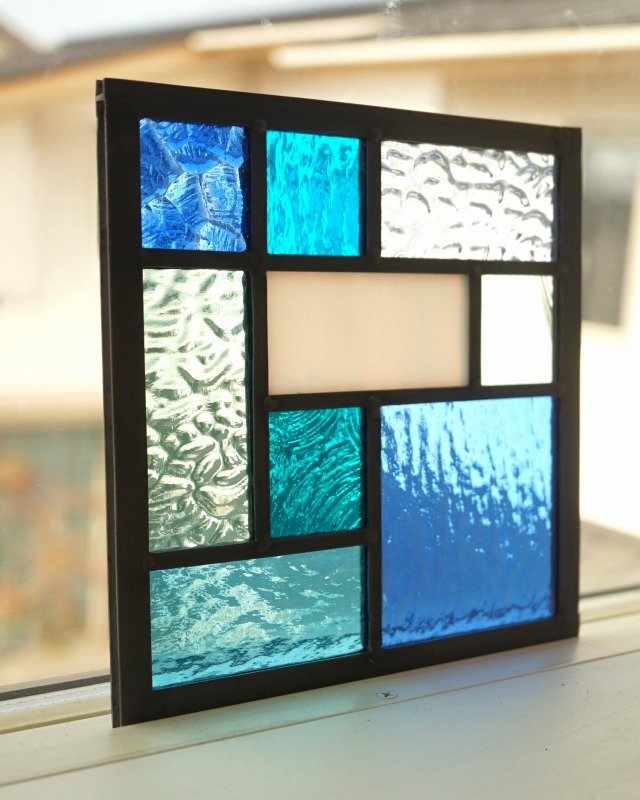 楽天市場】ステンドグラス パネル 住宅用 9つのスクエア ブルー
