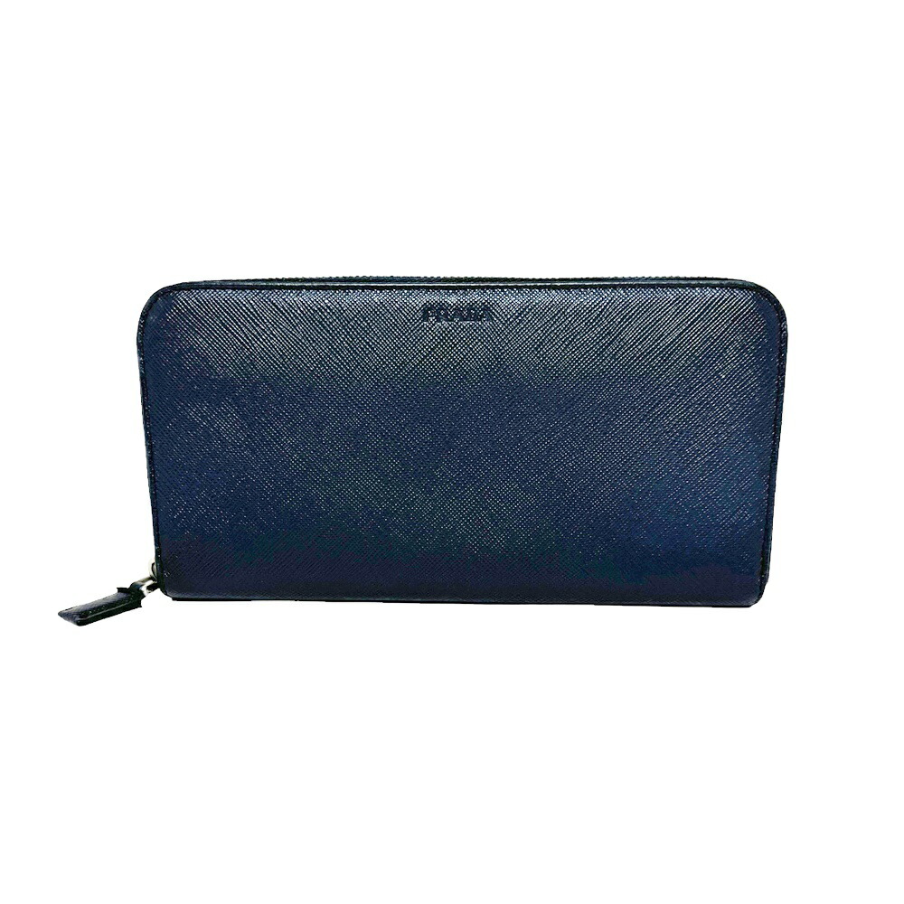 ク*エ様 【極美品】PRADA プラダ 長財布 札入れ ネイビー イタリア正規
