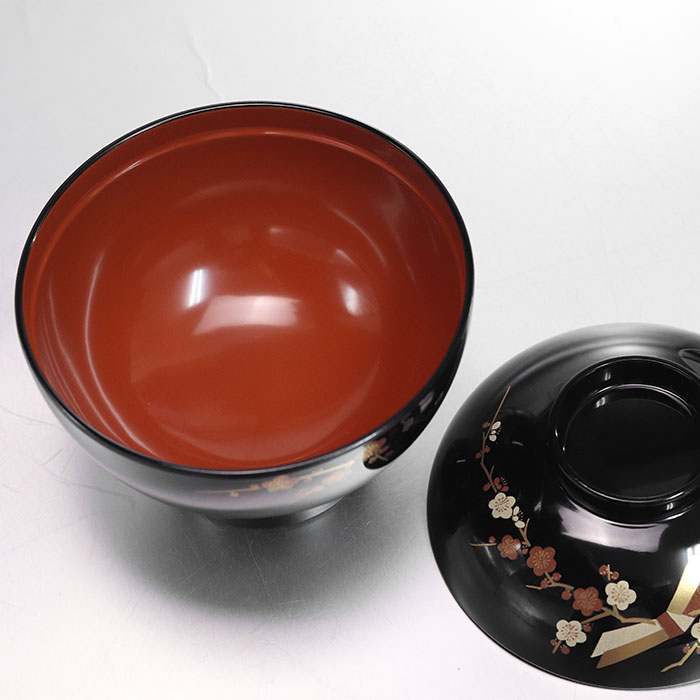 楽天市場】雑煮椀 フタ付き 日本製 国産 会津漆器 結び梅 黒 箱入り