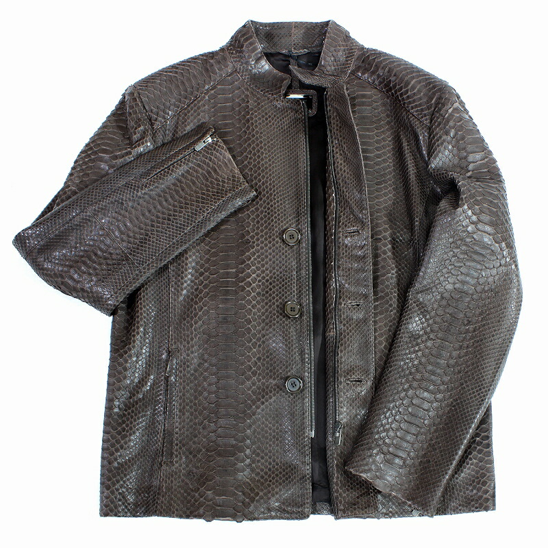 楽天市場】蛇革 パイソン メンズ レザージャケット 本革 ステンカラー