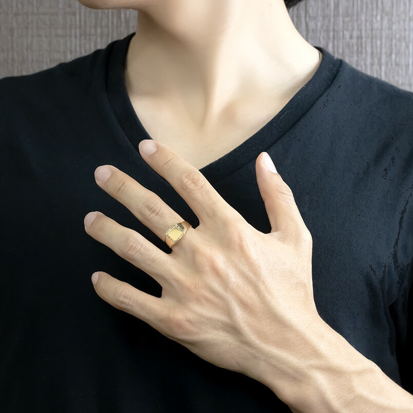 楽天市場】18金 リング メンズ 指輪 イエローゴールドk18 18k 印台