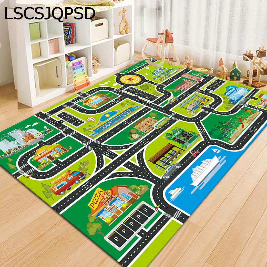 楽天市場】ラグ キッズマット プレイマット 道路 交通 地図 線路 PU革