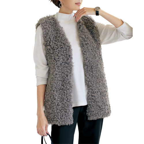 楽天市場】ベスト 前開き プードルファー グレー レディース フェイク