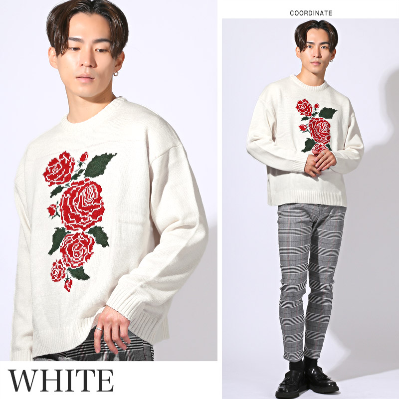 楽天市場】ニット セーター メンズ レディース 冬服 秋服 花柄 薔薇