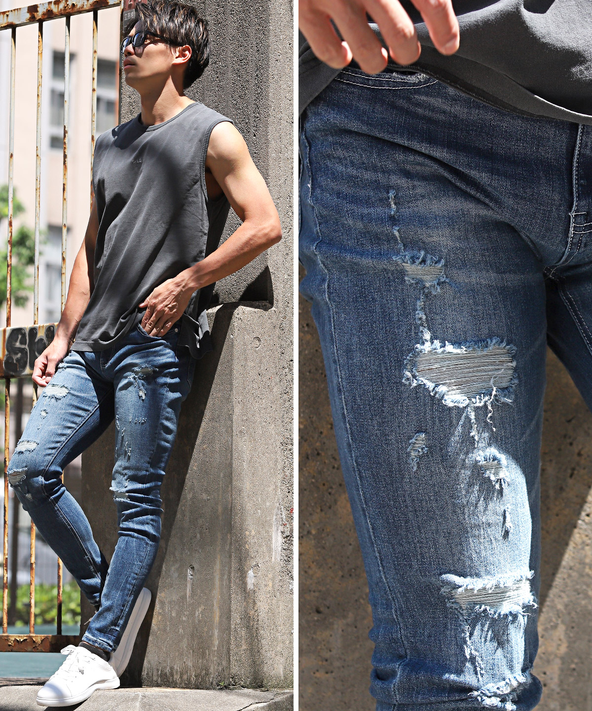 楽天市場】【送料無料】デニムパンツ メンズ ダメージデニム スキニー