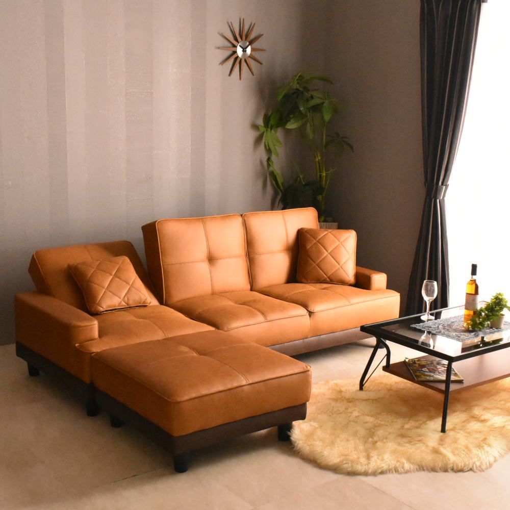 楽天市場】新素材ファブリック張りソファーベッド オットマン付き 3人