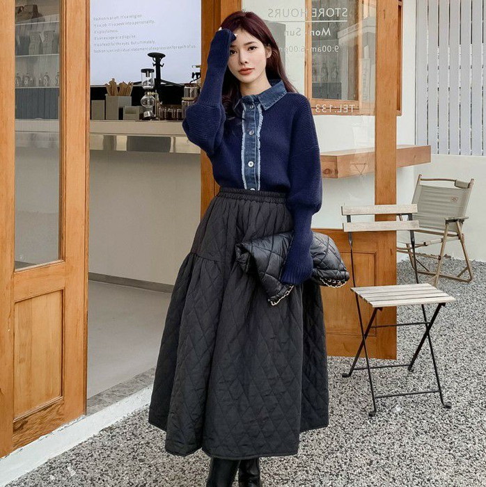 楽天市場】2023年 秋冬 新作 2color 切替 キルティング スカート : Lachic