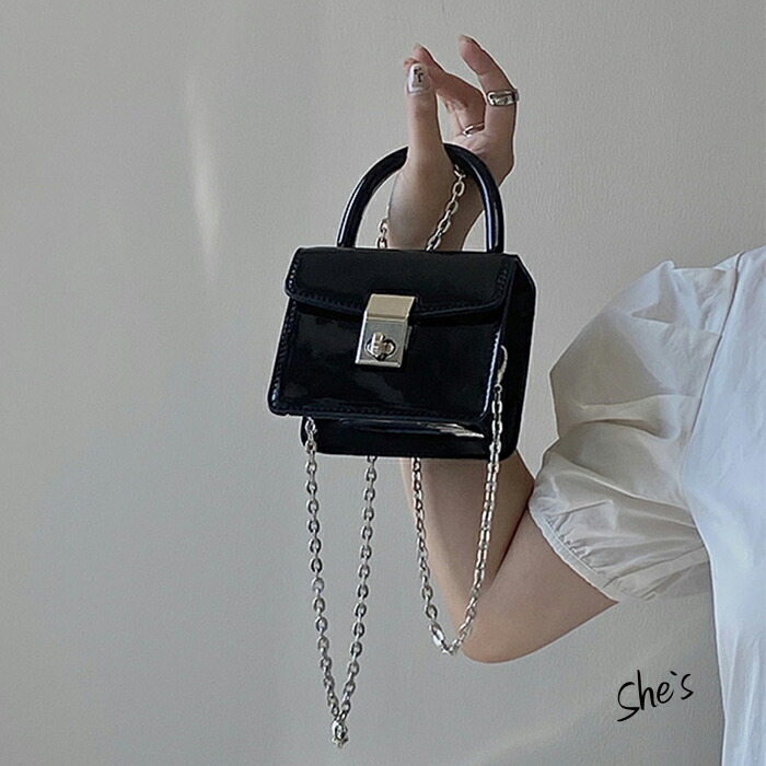 楽天市場】エナメル レザー シルバーチェーン 斜め掛け ショルダー