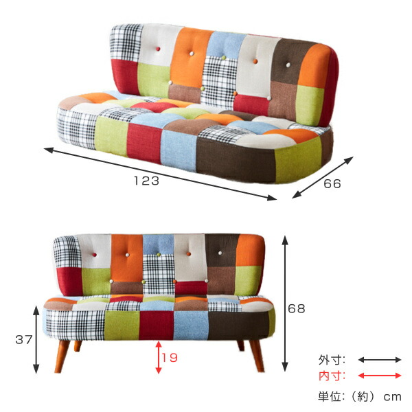 楽天市場】ソファ 二人掛け 幅123m コンパクト パッチワーク