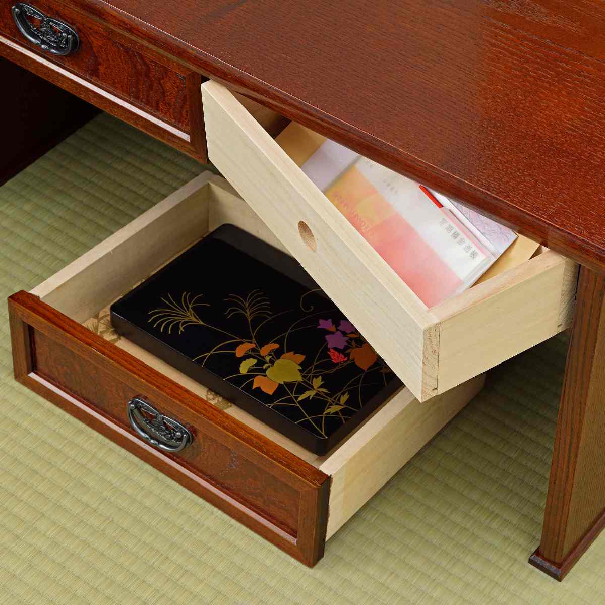 楽天市場】文机 引出し付 けやき調 秋草 幅75cm （ 机 つくえ 畳机