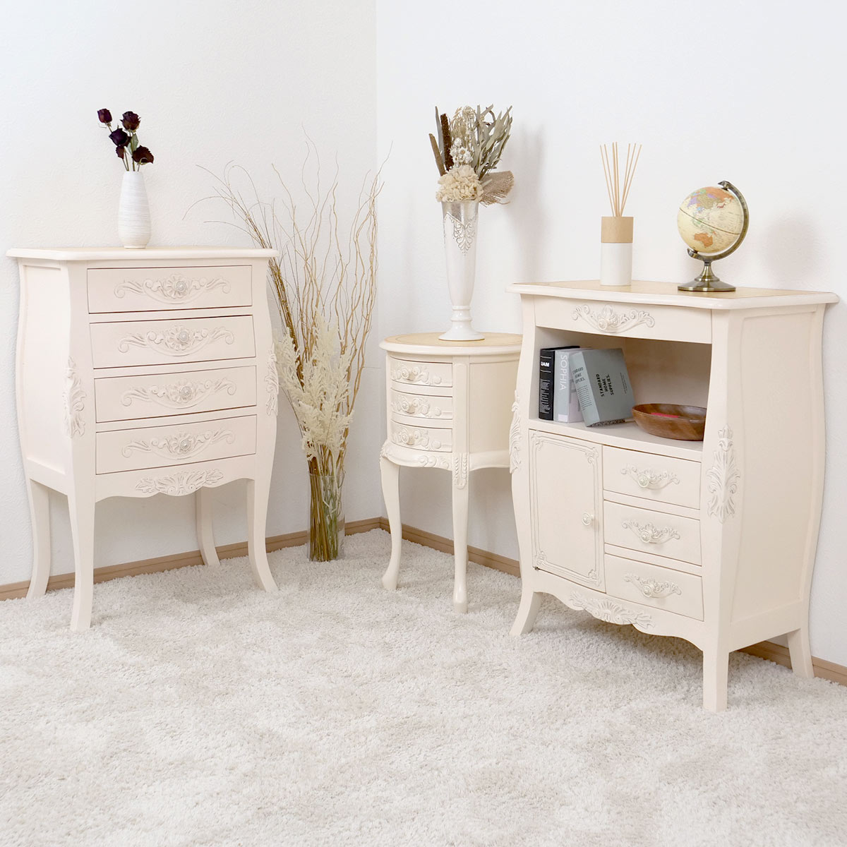 楽天市場】チェスト 4段 コモ （ キャビネット 手彫り ロココ調 猫脚