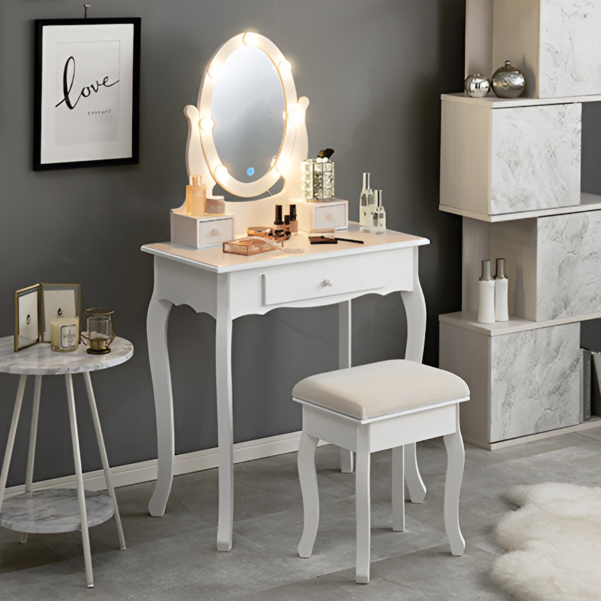 楽天市場】ドレッサー スツール付き 幅70cm ライト （ 調光 LEDライト