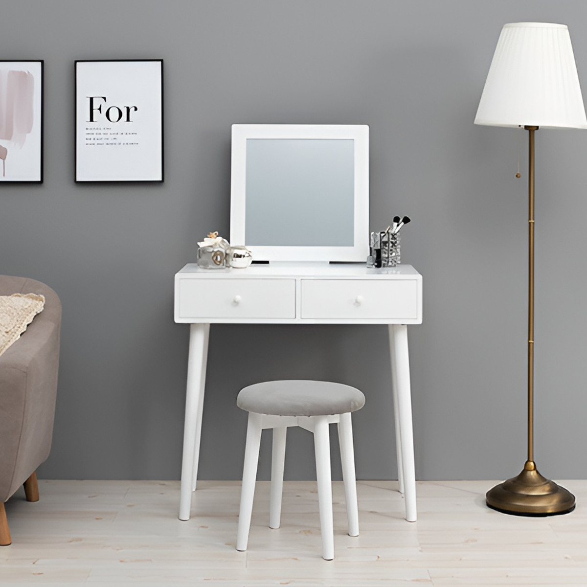 楽天市場】ドレッサー 幅75cm 四角ミラー スツール付き （ 鏡台 椅子