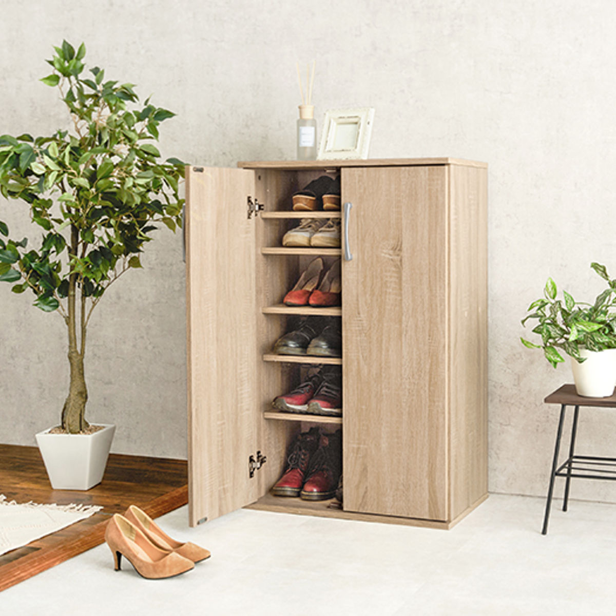 楽天市場】シューズボックス 幅60cm 木目調 通気口兼コード穴付き