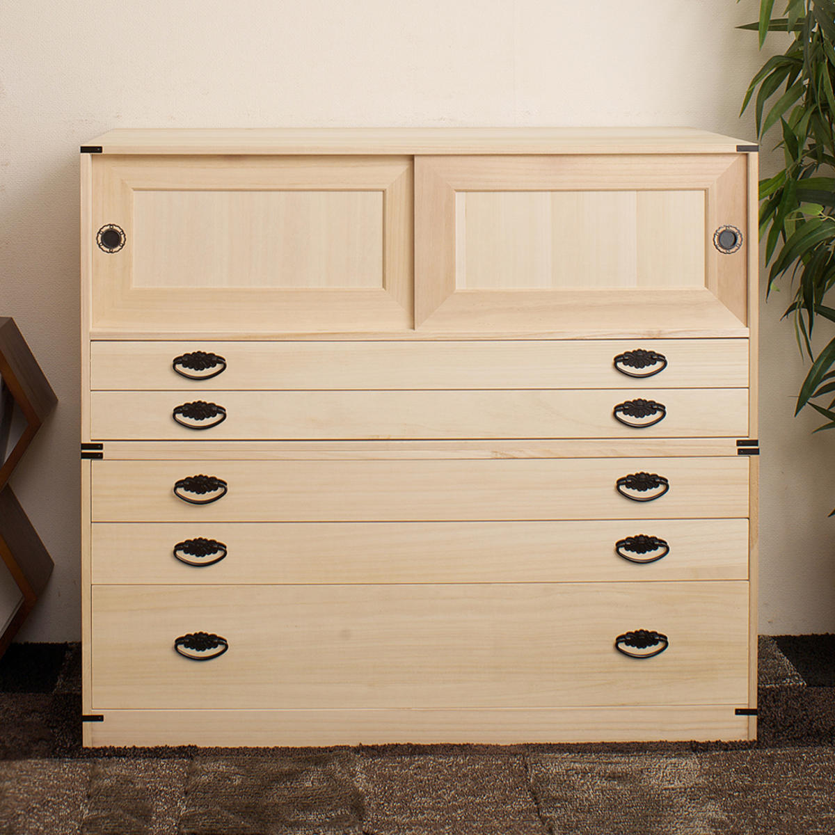 楽天市場】桐タンス 5段 引き戸タイプ 着物用 幅99 高さ90cm （ 桐