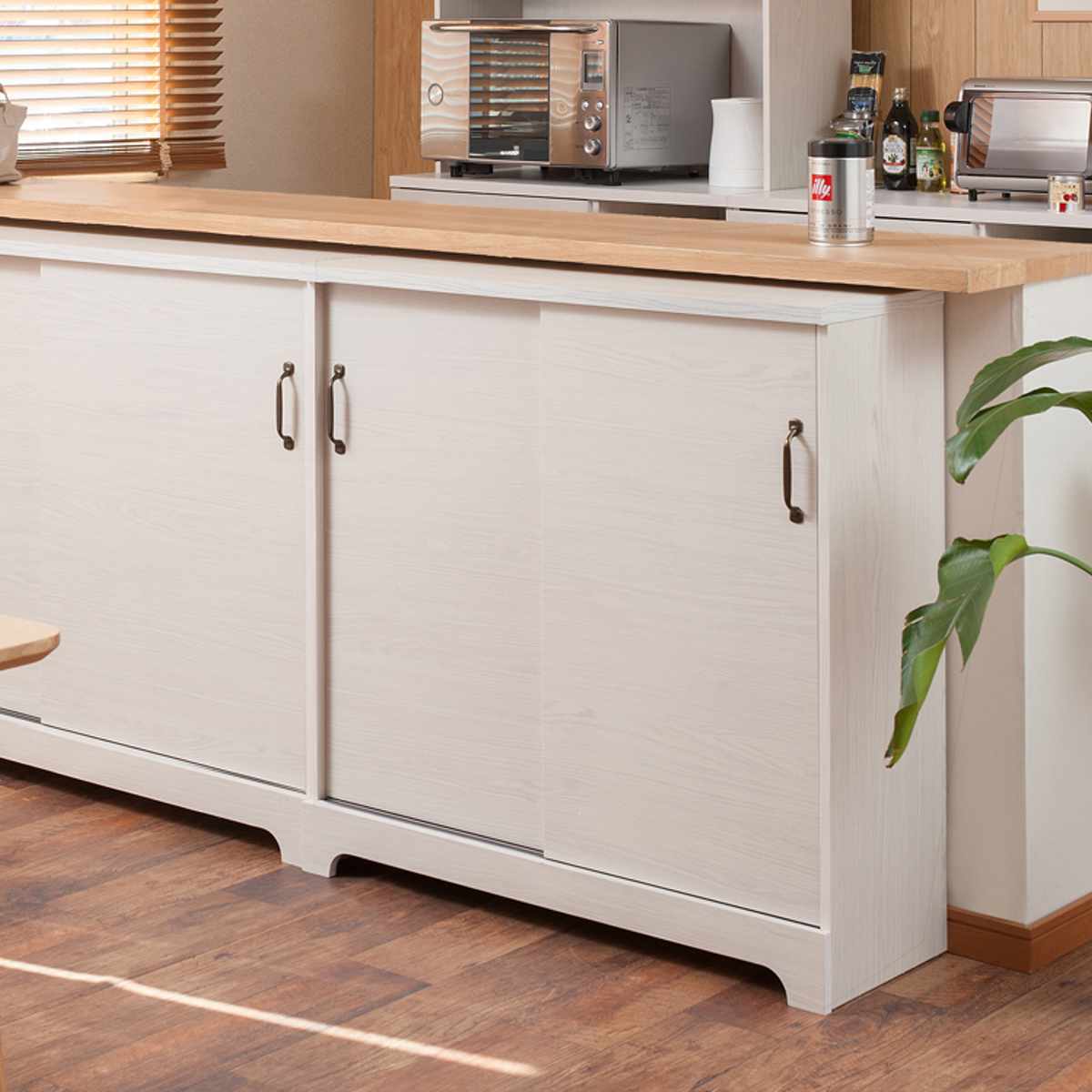 楽天市場】カウンター下収納 引き戸 キャビネット 幅90cm ホワイト木目