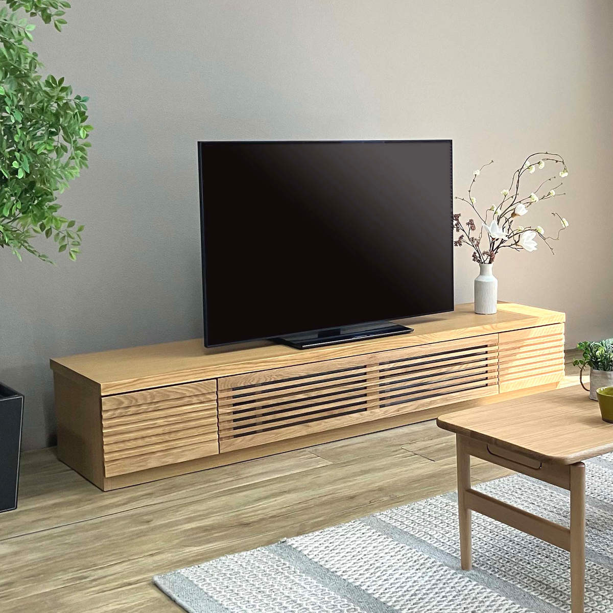 楽天市場】テレビ台 幅180cm ローボード ルーバーデザイン 天然木前板