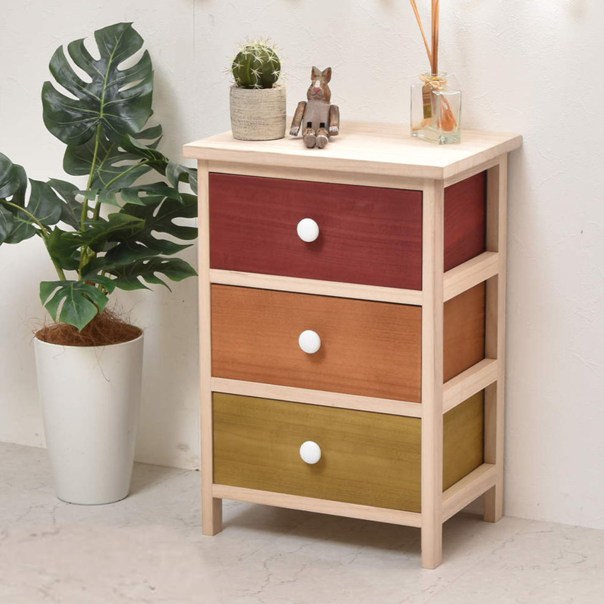 楽天市場】桐チェスト 幅40cm 3段 カラフル 軽量 天然木 （ チェスト