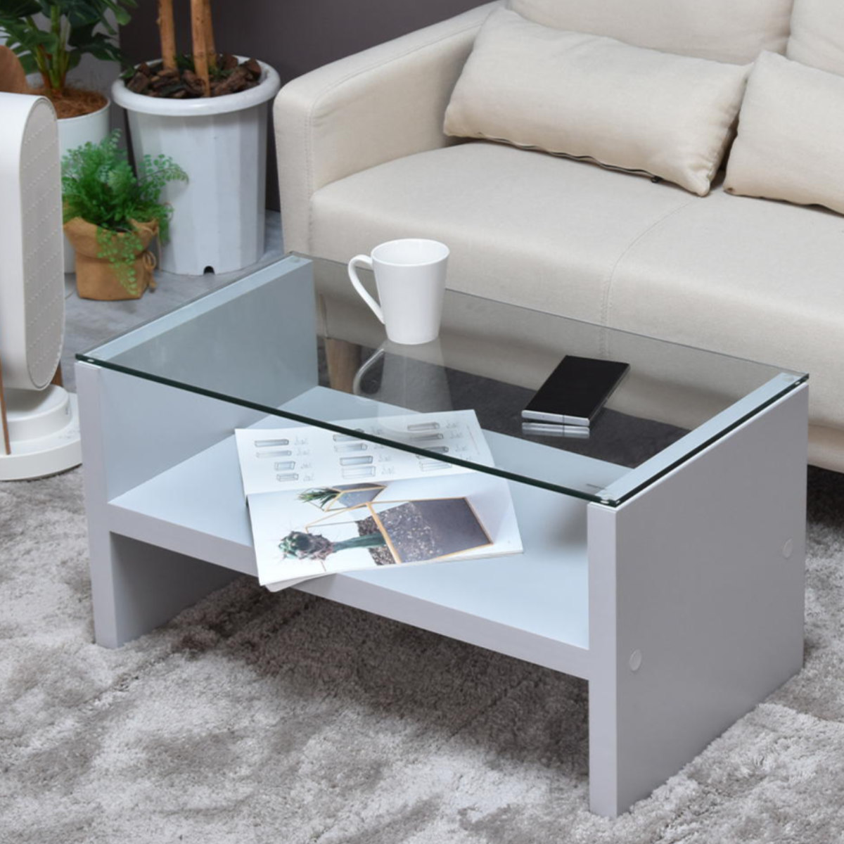 楽天市場】センターテーブル 幅75cm ガラス天板 収納棚付 Noko （ ロー