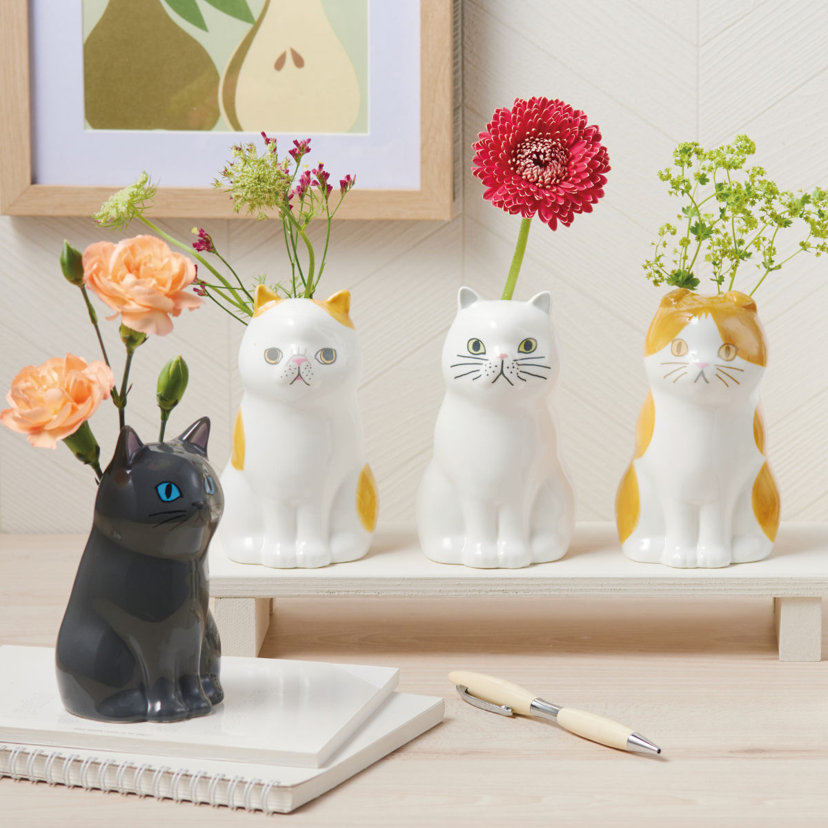 楽天市場】花瓶 ペン立て フラワー&ペンスタンド 猫 （ 花ビン 花びん